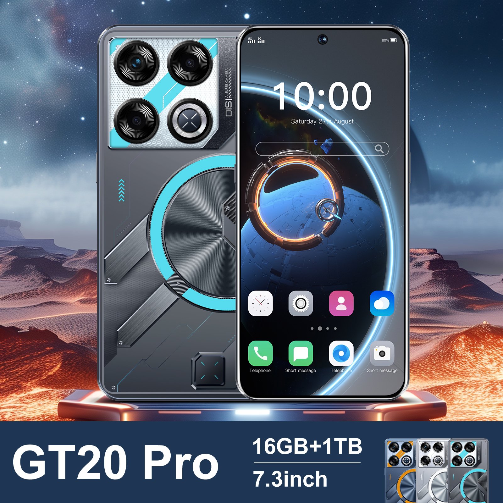 New Arrival GT 20 Pro Smartphone 256GB 7.3 60Hz AMOLED Dot Display Snapdragon 8 Core NFC 5000mAh Battery phone